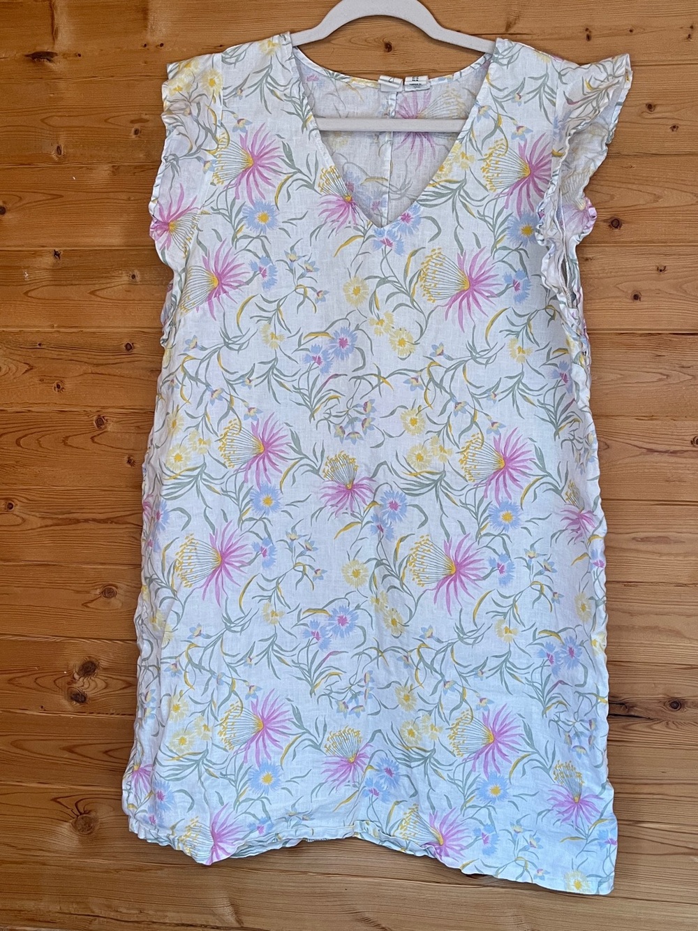 Joie Pink and Yellow Floral V-Neck Tunic XL Linen